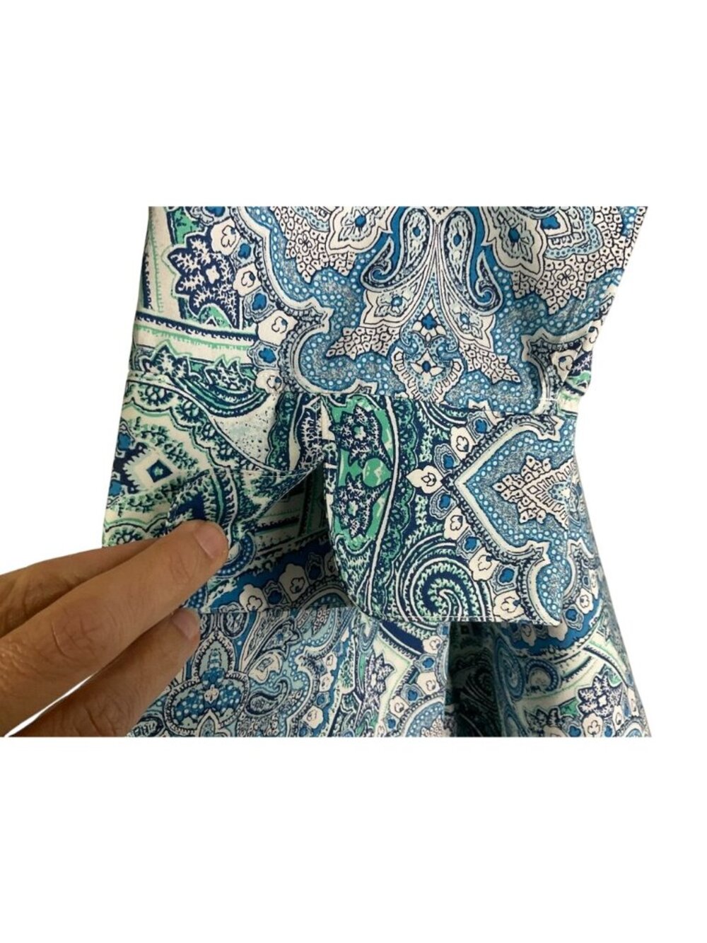 Chico's No-Iron Cotton Paisley Shirt Blue Green 3/4 Sleeve Size 4/20 - Picture 4 of 11